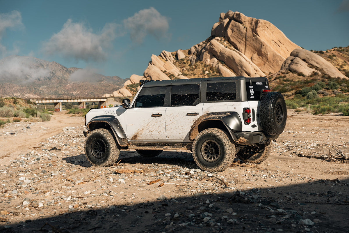 White Ford Bronco Raptor on Lock Off-Road Yosemite wheels, side view